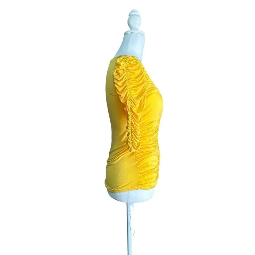 Sunday in Brooklyn Womens Yellow Ruched Button Front Soft Girl Boho Top Sz XXS - Picture 3 of 6